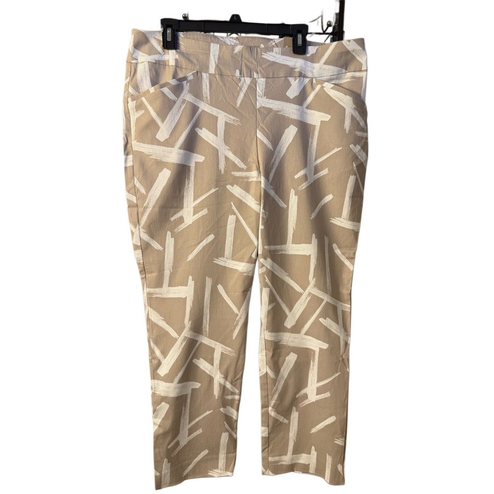 NWT Chicos Josie Stretch Pull On Pants/ TAN WHT/ Sz 3/US XL-16 Preppy Resort NEW